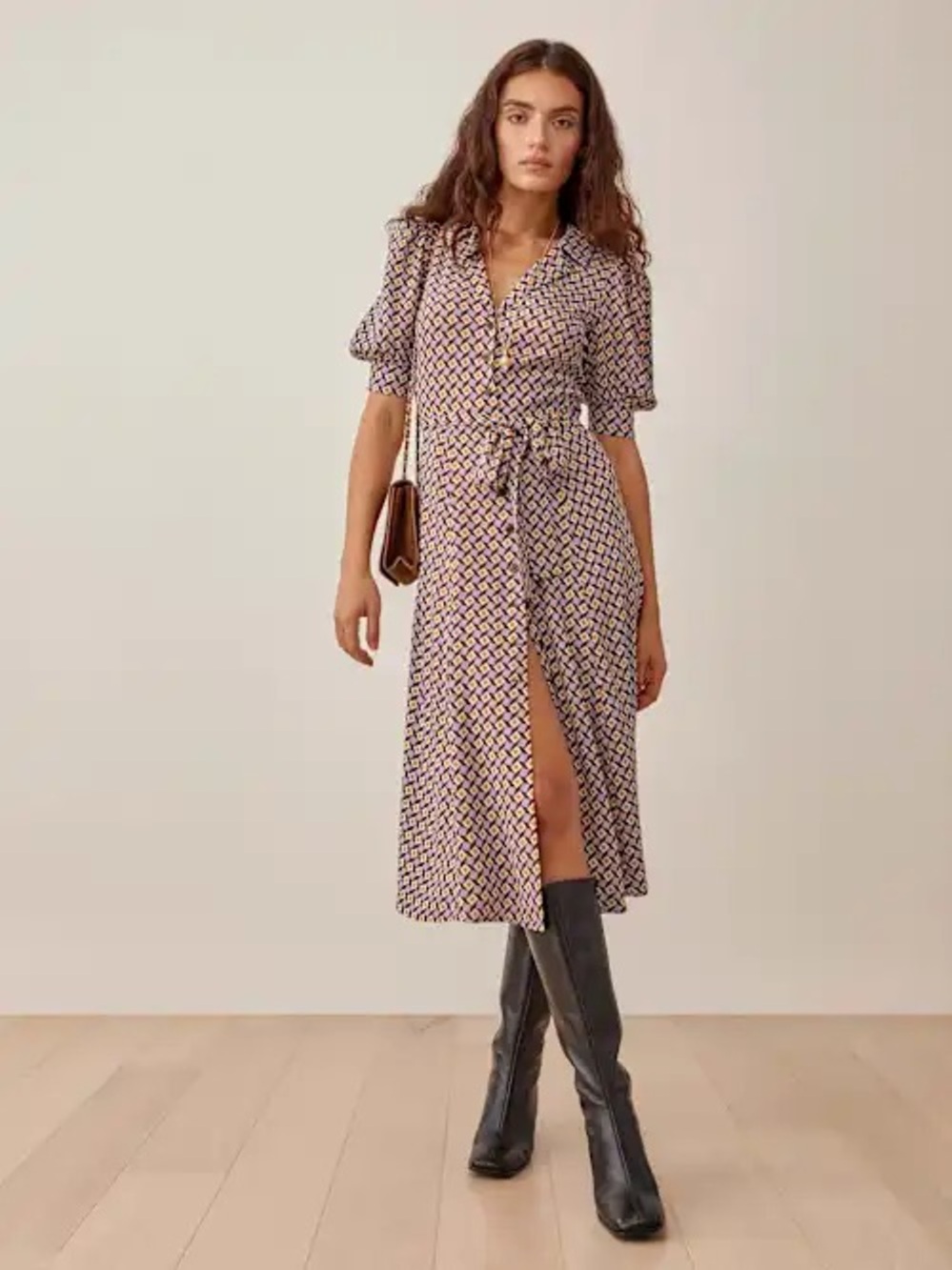 Reformation Mavi Dress Plaza Midi Shirt Dress with Belt Size 12